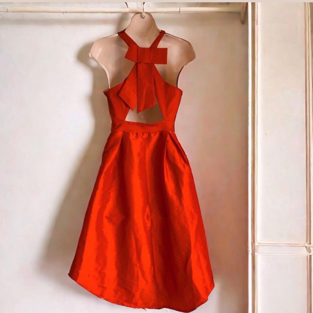 Red Bow Detail High-Low Dress